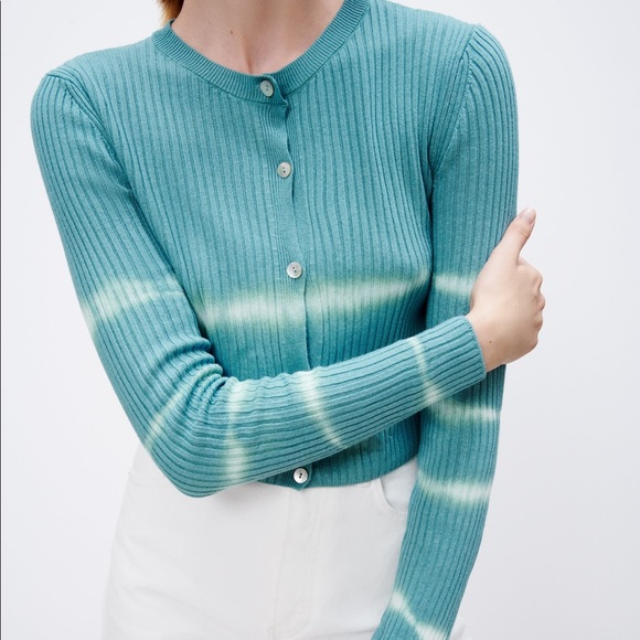 Zara blue/ green tie-dye knit cardigan NWT - Picture 3 of 8